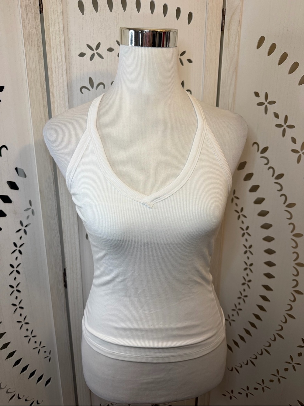 White Ribbed Halter Racerback Tank Top
